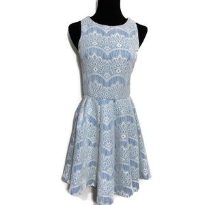 Design Lab Lord & Taylor Blue Lace Skater Dress M